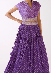 Basanti Purple lehariya skirt set with shrug - Ensemble by Monika