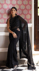 Black Embroidered Organza Saree - Ensemble by Monika