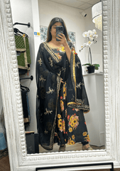 Black floral anarkali set - Ensemble by Monika