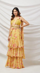 Embroidered Draped Saree Set (Yellow) - Ensemble by Monika