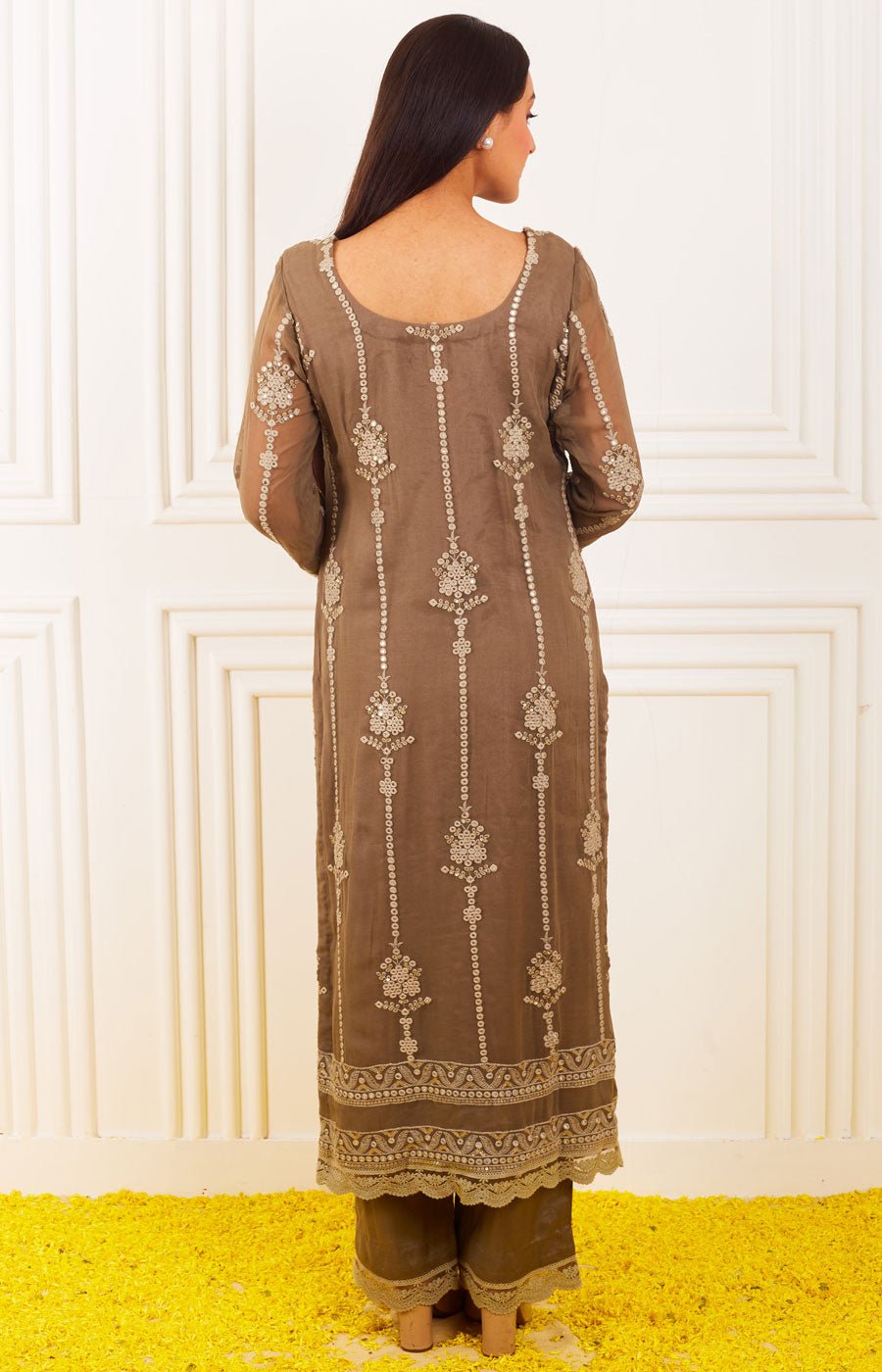 Georgette Chikankari all Over Embroidered Kurta with Faux Mirror Embroidery - Ensemble by Monika