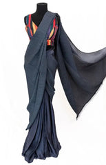 Grey Ready to Wear Saree with Multi Colored Blouse - Ensemble by Monika