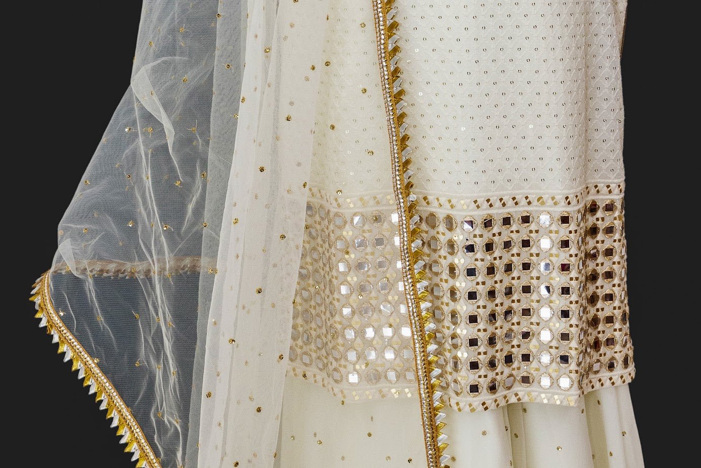 Ivory and Gold Sharara Set - Ensemble by Monika