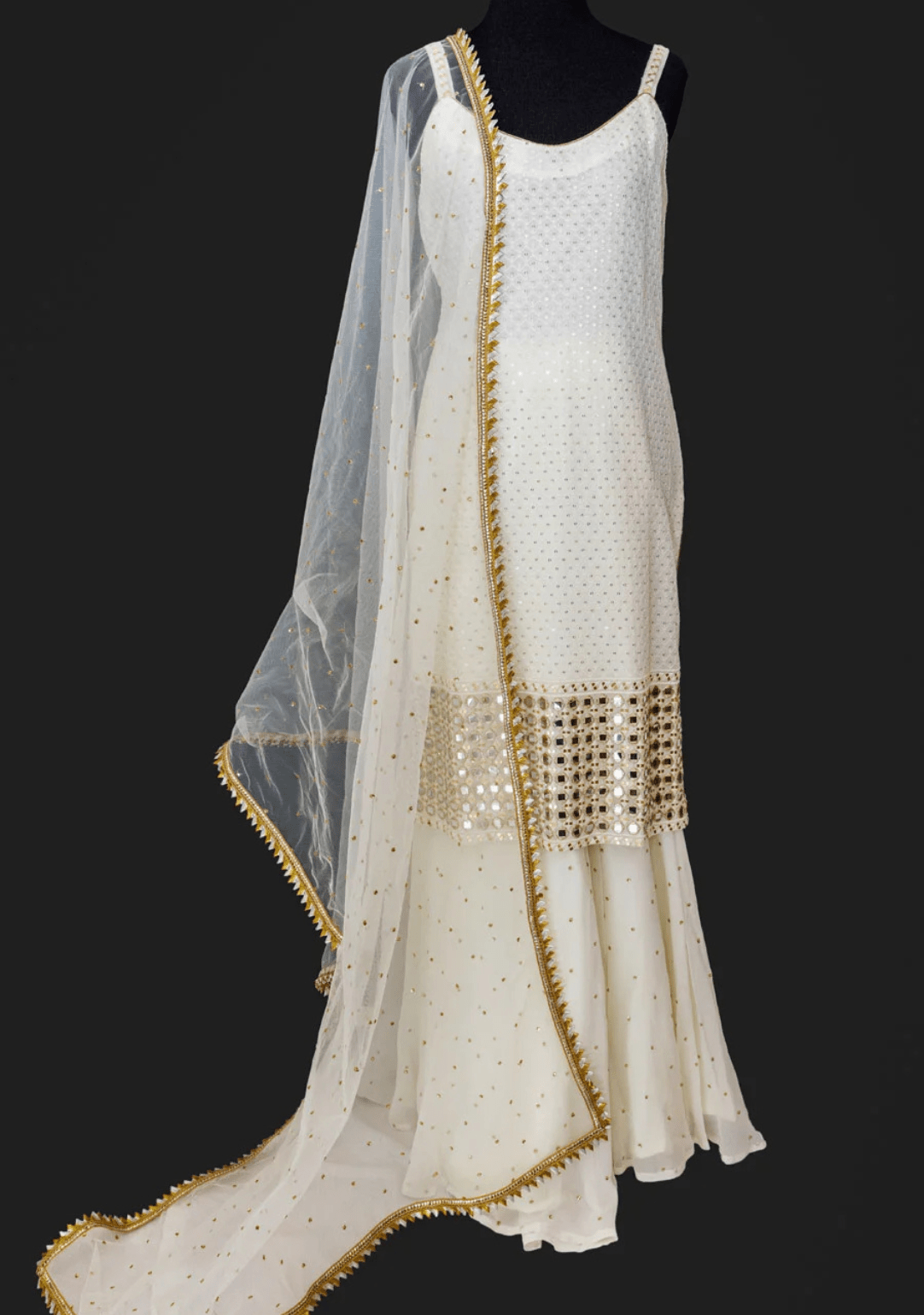 Ivory and Gold Sharara Set - Ensemble by Monika