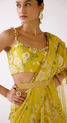 Lime Floral lehanga saree - Ensemble by Monika