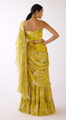 Lime Floral lehanga saree - Ensemble by Monika