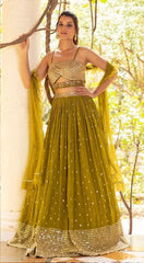 Lime sequins ruffle dupatta Lehanga - Ensemble by Monika