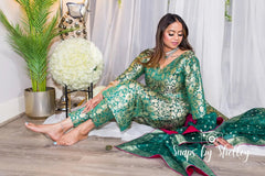 Mango green banarasi suit set - Ensemble by Monika