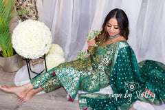 Mango green banarasi suit set - Ensemble by Monika