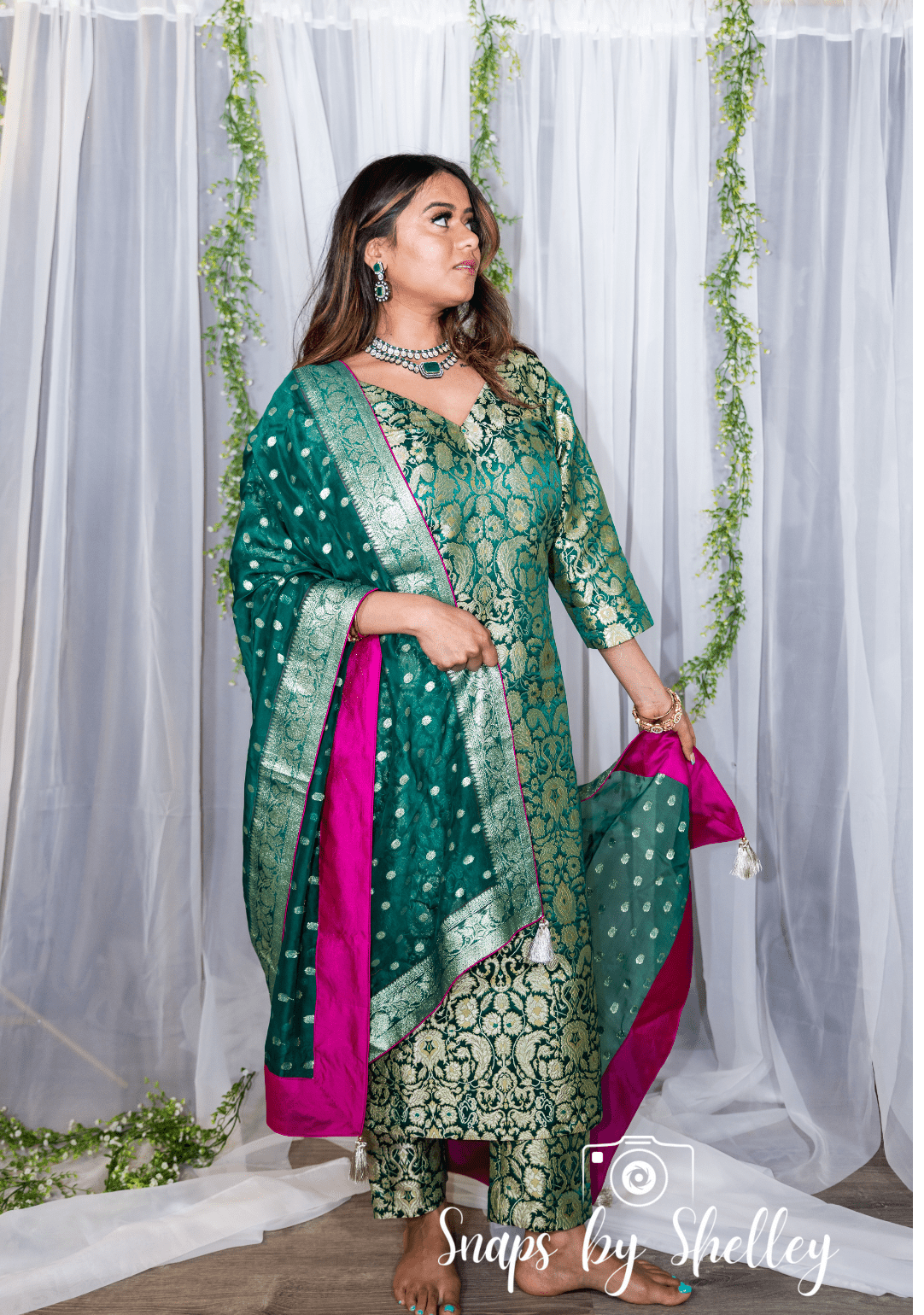 Mango green banarasi suit set - Ensemble by Monika