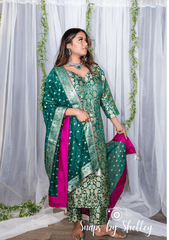 Mango green banarasi suit set - Ensemble by Monika