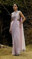 Mauve sitara drape saree - Ensemble by Monika