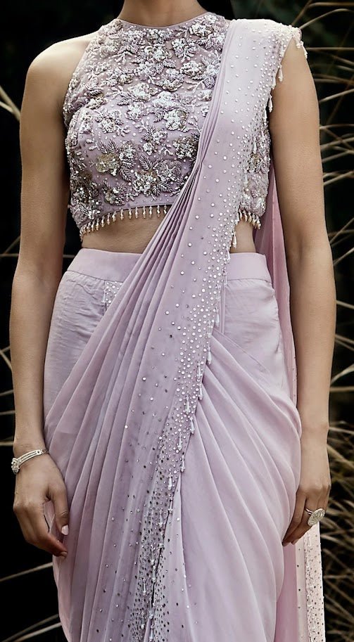 Mauve sitara drape saree - Ensemble by Monika