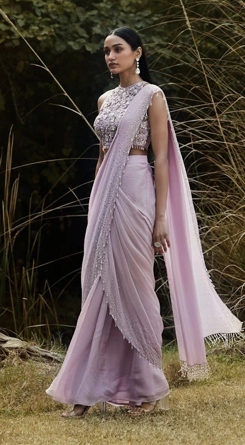 Mauve sitara drape saree - Ensemble by Monika