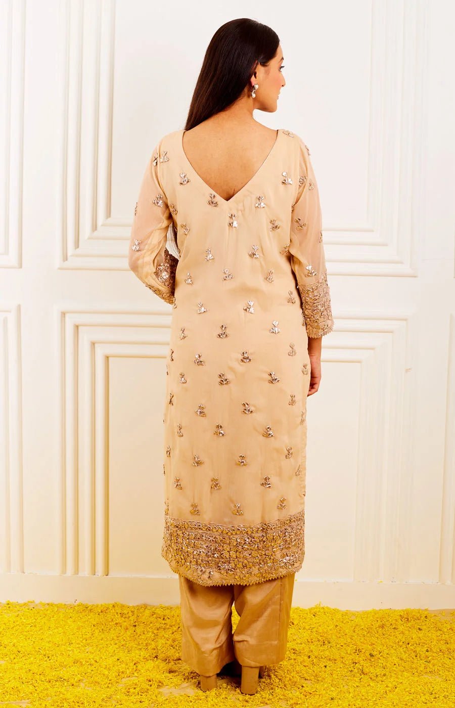 Pure Georgette Gota Patti Embroidered - Ensemble by Monika