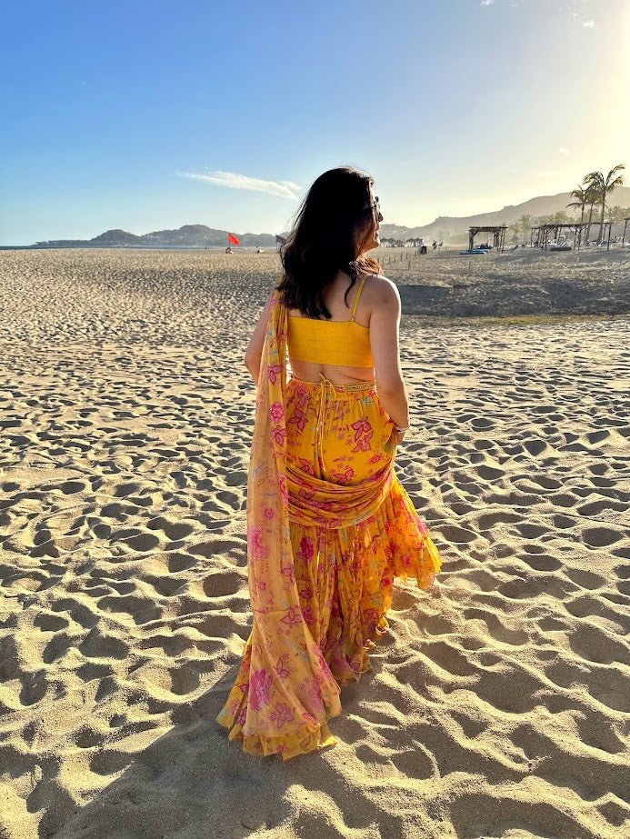 Sunshine floral sharara saree - Ensemble by Monika